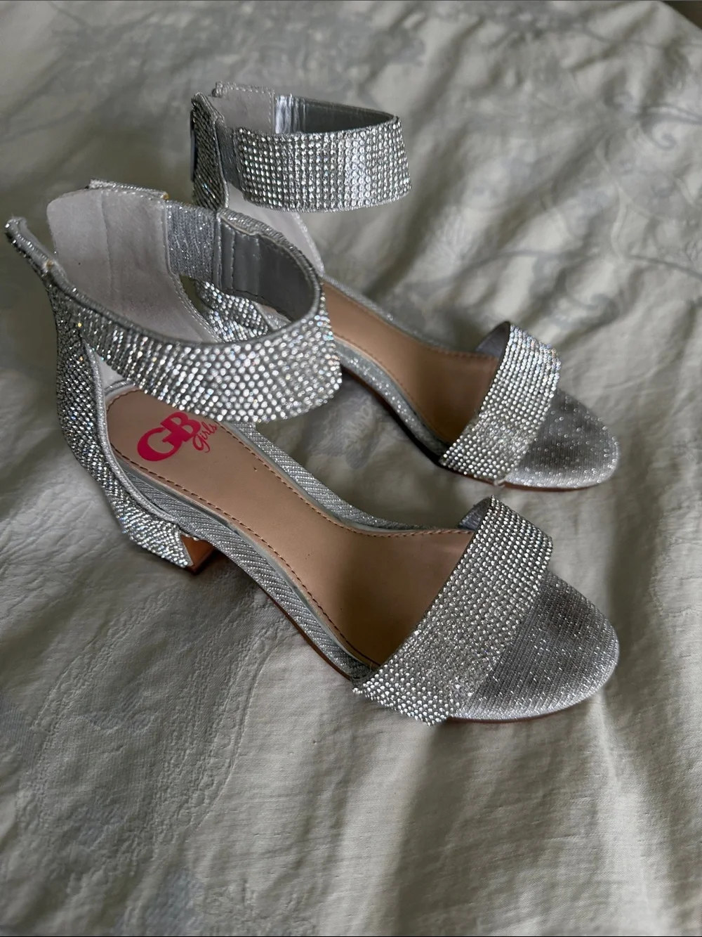 GB girls size 13 Silver Rhinestone Block Heel Sandals